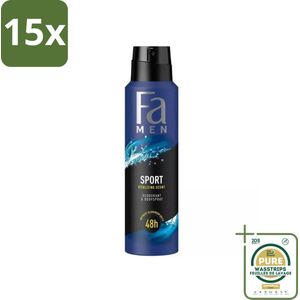 15 x Fa Men - Sport - Deodorant Spray - Vitaliserende Geur - 150 ml - Grootverpakking - Sport Deodorant Spray - Energieke Geur - Frisse Geur - Langdurige Frisheid - Antiwittestrepen