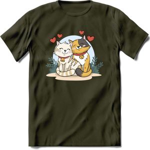 Knuffel kat Valentijn T-Shirt | Grappig Valentijnsdag Cadeautje voor Hem en Haar | Dames - Heren - Unisex | Kleding Cadeau | - Leger Groen - M