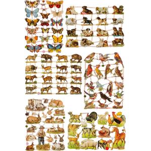 Poëzieplaatjes - 6 vellen - plaatjes - hobby - creatief - decoupage - knutselen - scrapboek - met Vlinders - Honden - Vogels - Konijnen - Boerderijdieren - Bosdieren