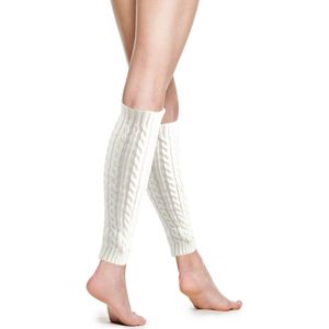 2 paar lange beenwarmers voor dames - dames meisjes winter gehaakte gebreide beenwarmers - modieuze warme beenwarmers - kniekousen - beensokken - kousen - one size fits all - wit+wit - 40*8.5cm