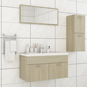 The Living Store Badkamermeubelset - Sonoma Eiken - Spiegel - wastafelkast en lage kast - Afmetingen- 90 x 38.5 x 46 cm (B x D x H)