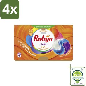 Robijn - 3-in-1 Color - Wascapsules - 15 Wasbeurten - Voordeelverpakking - 4 stuks - Wascapsules - Wasmiddel