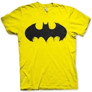 DC Comics Batman Heren Tshirt -S- Inked Logo Geel