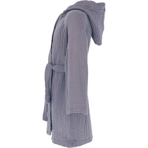 Badjas kind met capuchon - Mousseline 100% katoen - kinderbadjas voor jongens en meisjes - Douche & Zwembad & Strand -| grijs 7/8 jaar