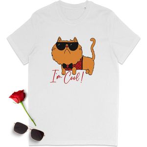 Heren T Shirt  Cool Cat - Wit -Maat XL