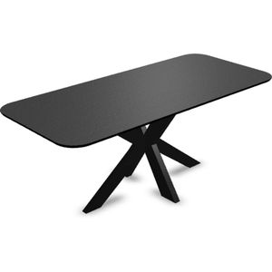 Melamine eettafel eiken zwart - Recht radius - Matrix dun onderstel - eiken tafel