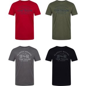 Tom Tailor Heren T-Shirt O-Neck 4 Pack regular fit Veelkleurig S Ronde Hals Volwassenen Opdruk Print Shirts