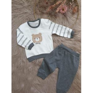 Babysetje 2-delig - Newborn kleding set/jongens - kraamcadeau - babykleding - babykleertjes - Huispakje | Kraamkado - Maat 74/80 cm - Bear - WIT/GRIJS