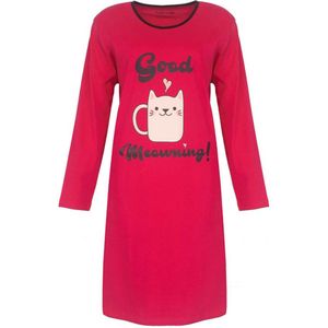 Dames bigshirt nachthemd lange mouwen slaapshirt van 100% katoen maat L roze rood met print