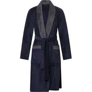 Gentlemen - heren badjas - coral fleece - navy/grijs - S/M