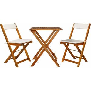 vidaXL - 3-delige - Bistroset - inklapbaar - met - kussens - massief - acaciahout