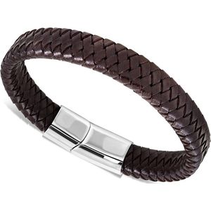 Amanto Armband Djoy - Leer - 316L Staal - 12mm - 22cm