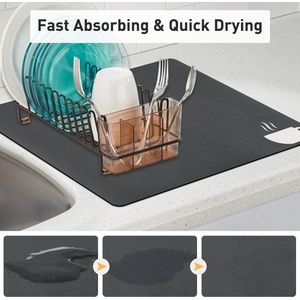 Super absorberende afdruipmat, servies, 40 x 50 cm, antislip, sneldrogend, gemakkelijk te reinigen, afdruipmat voor koffiezetapparaat, keuken (A, donkergrijs)