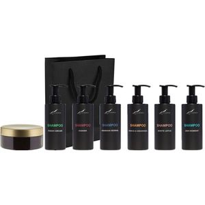 Shampoo Set - Fresh Ginger + Hamam + Hammam Herbal + Sweet Orange & Cedarwood + White Lotus + Zen Moment en Scrubzout 300 gram - bodycare - met luxe gift tas - set van 7 stuks - Cadeau - giftset voor hem en haar