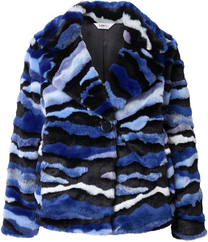 Angel of Style - Dames - Jas van pluche straight fit open pasvorm kleurig motief - Donkerblauw - Maat 42