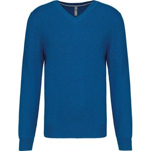 Pullover/Cardigan Heren XL Kariban V-hals Lange mouw Mykonos Blue Heather 87% Katoen, 11% Polyamide, 2% Elasthan