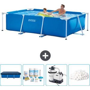 Intex Rechthoekig Frame Zwembad - 260 x 160 x 65 cm - Blauw - Inclusief Afdekzeil - Onderhoudspakket - Zwembadfilterpomp - Filterbollen