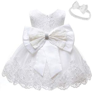 Baby meisjes kanten jurk met strik en bloemen - Perfect voor bruiloften en speciale gelegenheden