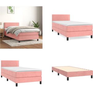 vidaXL Boxspring met matras fluweel roze 90x200 cm - Boxspring - Boxsprings - Bed - Slaapmeubel