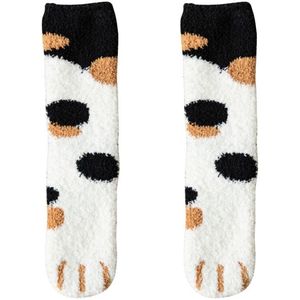Pluche sokken - Kattenpoot pluizige schattige sokken voor dames - comfortabele warme wintersokken met dierenmotief - schattige pluche kattenpoot - verdikte warme sokken voor thuis in koraalfleece - wit en zwart