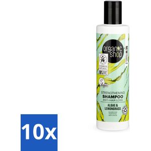 10 x Organic Shop - Algae & Lemongrass Strengthening Shampoo - Versterkend en Herstellend - 280 ml - Haarversterking - Haaruitval - Algenextract - Citroengrasolie - Gezonde Haargroei