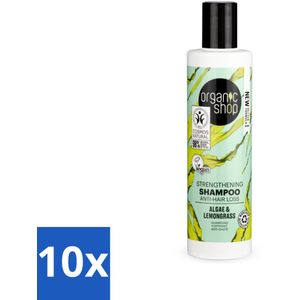10 x Organic Shop - Algae & Lemongrass Strengthening Shampoo - Versterkend en Herstellend - 280 ml - Haarversterking - Haaruitval Voorkomen - Gezonde Haarwortels - Vegan Shampoo