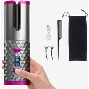 Draadloos Krulapparaat met LCD – Keramische Coating – Grijs-Paars – 150–200°C – 60 min gebruik – Met USB-oplaadfunctie