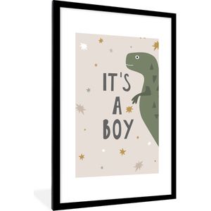 Fotolijst incl. Poster - Quotes - Spreuken - It's a boy - Dinosaurus - Kids - Baby - 80x120 cm - Posterlijst
