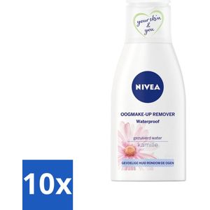 NIVEA - Oogmake-up Verwijderaar - Waterbestendige Make-up Verwijderaar - Voor de gevoelige huid - Met Kamille & Provitamine B5 - 125 ml - Bulkverpakking - 10 stuks