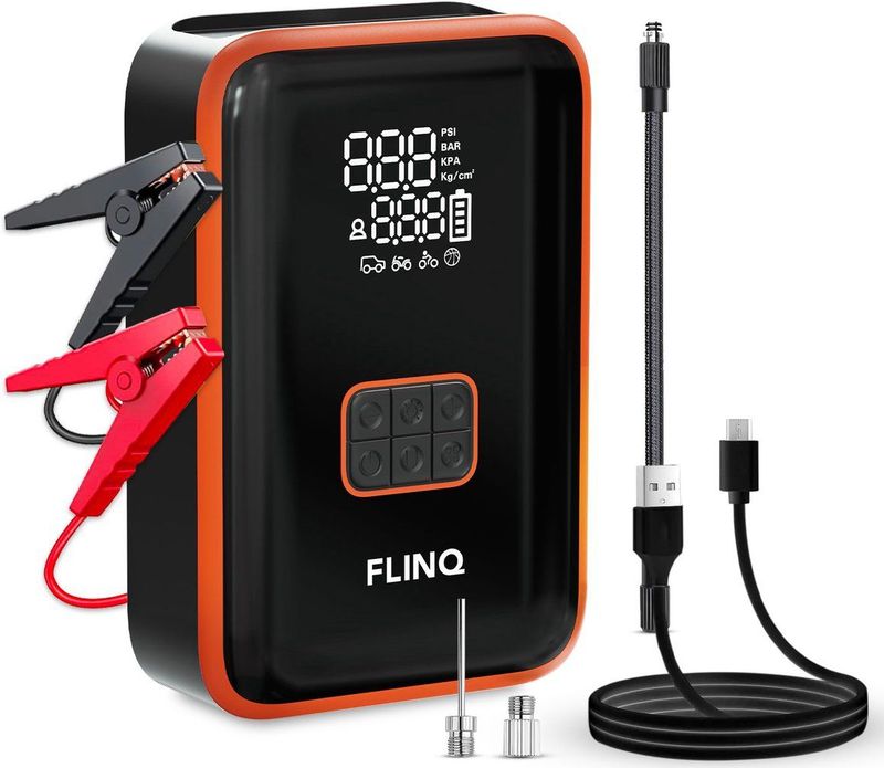 FlinQ - Jumpstarter - 12V - 4-in-1 - Luchtcompressor - LED Zaklamp - Powerbank
