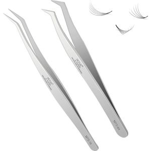 Professionele Wimperpincet Set voor Precisie Wimperextensions - Roestvrijstalen Wimperverlengpincet met Rechte en Gebogen Tips