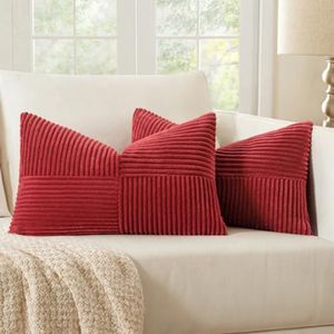 Decoratieve Corduroy Kussenslopen Set - 2 Stuks, 30 x 50 cm, Wijnrood
