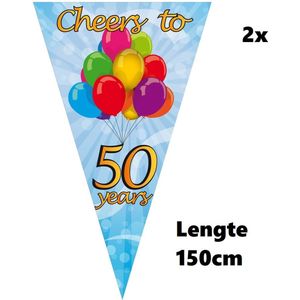 2x Mega puntvlag cheers to 50 years 90 x 150 cm - Abraham Sarah festival feest vlag