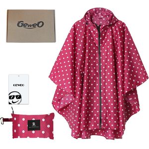 Geweo Regenponcho Volwassenen - Regenmantel Poncho - Raincoat Heren -Fietsponcho - Fietsponcho Fiets Dames - Herbruikbaar- One Size - Unisex - Adjustable Hood en Snap-buttons - Roze stippen