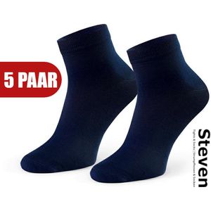 STEVEN - 72% Bamboe Sneakersokken EU MADE - Enkelsokken Heren Maat 44 45 46 - Multipack 5 Paar - Effen Navy Marine Blauw - Naadloze Herensokken - Comfort Kwaliteit Duurzaamheid