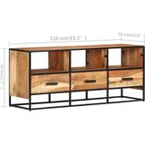 The Living Store TV-meubel Industrial - 110 x 30 x 45 cm - Massief acaciahout met natuurlijke afwerking - Inclusief 3 lades en 3 schappen - Montage vereist