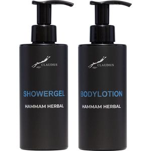 Douchepakket Hammam Herbal - Showergel + Bodylotion - 300 ml per fles - bodycare - luxe fles - set van 2 stuks - Cadeau