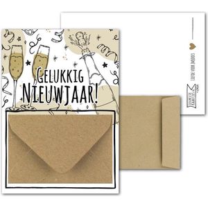 Geldkaart met mini Envelopje -> Nieuwjaar - No:07 (Champagne-glazen-vuurwerk-Goudgoudkleurig-Zwart-Gelukkig Nieuwjaar) - LeuksteKaartjes.nl by xMar