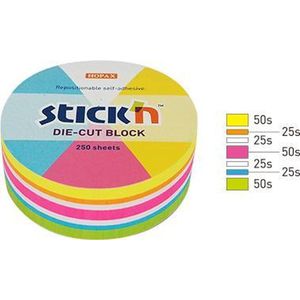 Stick'n cirkel memokubus - 67x67mm, verschillende kleuren, 250 ronde sticky notes