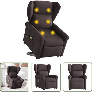vidaXL Sta Opstoel - Elektrische Massagestoel - Sta-op-massagestoel elektrisch verstelbaar stof donkerbruin - Massageruimte - Ergonomische Stoel - Comfortstoeltje
