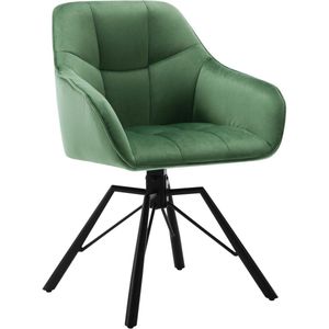 Stoel - Eetkamerstoel - Draaibare Eetkamerstoel - Ergonomisch - Eetkamerstoel met Armleuningen – Comfortabele - Gestoffeerde Keukenstoel – Fluwelen Zitting – 360° Rotatie – Modern Design - 58.5x54.5x82.5cm - Donkergroen Fluweel