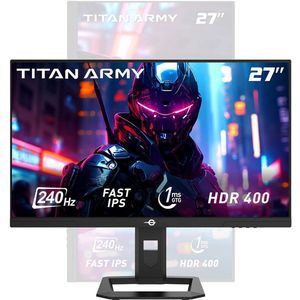 TITAN ARMY P2710S gamingmonitor, 27 inch 2560*1440 16:9 Fast IPS LCD-scherm, 240 Hz verversingssnelheid, 1 ms GTG, HDR 400, Adaptive-Sync, Dynamic OD, gamemodus en 10 scenariomodi, PBP- en PIP-split-screenmodus, draaibare standaard, wandmontage