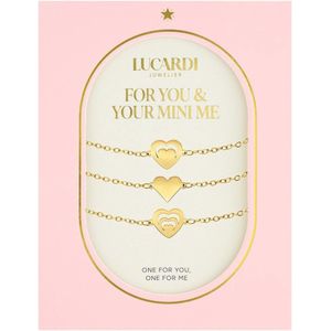 Lucardi Dames Stalen goldplated armbanden Moeder/Dochter hart - Armband - Staal - Goudkleurig - 20 cm