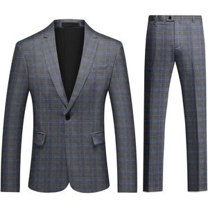 Allthemen Heren Pak Print - Enkel Knops Middensplit - Tweedelig pak - S