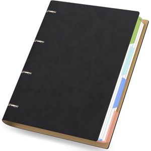 A4 Lined Notebook - 150 Sheets 100GSM Black Leather PU Ring Binder