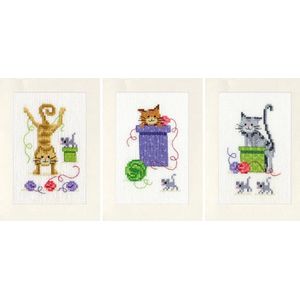 Speelse Katten Kaarten met Omslag set van 3 Vervaco Telpakket