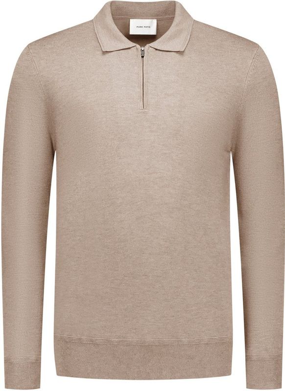 Pure Path - Poloshirt - Taupe Melange - Regular Fit - Lange Mouwen