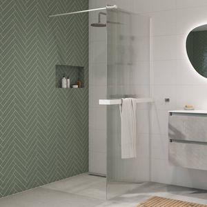 Saqu - Modulo - Inloopdouche - 120x210 cm - Geribbeld Glas - Mat Wit - Inclusief Handdoekhouder