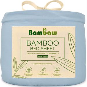 Bamboe Laken | Eco Laken 180 bij 200cm | Lichtblauw | Luxe Bamboe Beddengoed | Hypoallergeen Bed Laken | Puur Bamboe Viscose Rayon hoeslaken| Ultra-ademende Stof | Bambaw