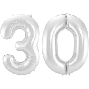 Ballon Cijfer 30 Jaar Zilver 36Cm Verjaardag Feestversiering Met Rietje